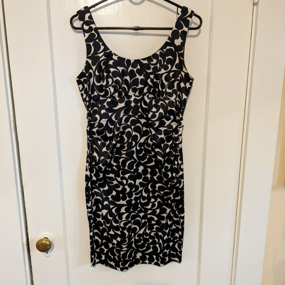 Like-new, shirt cocktail dress. Navy and white pattern.